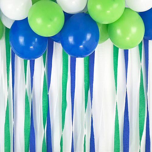 Blue, Green and White Crepe Streamer Decoration Pack