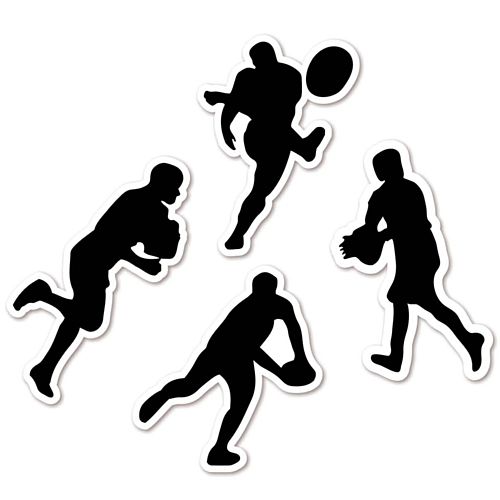 Rugby Player Silhouettes Card Wall Decorations - 32cm - Pack of 4