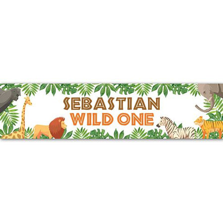 Wild One Jungle Animals Personalised Banner Decoration - 1.2m