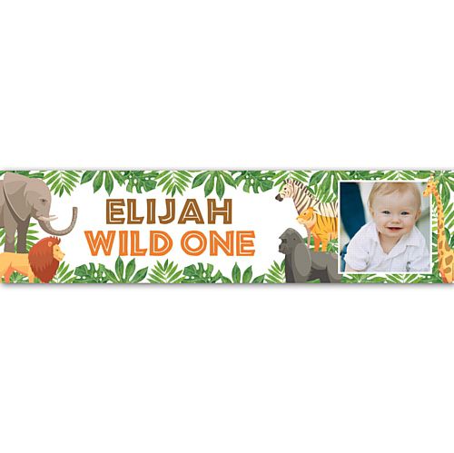 Wild One Jungle Animals Personalised Photo Banner Decoration - 1.2m