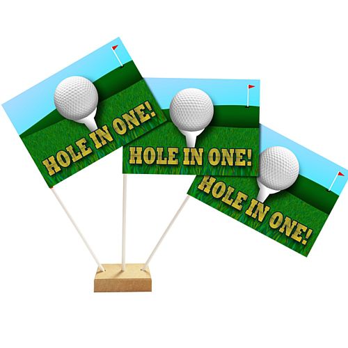 Golf Hole in One Paper Table Flags 15cm on 30cm Pole