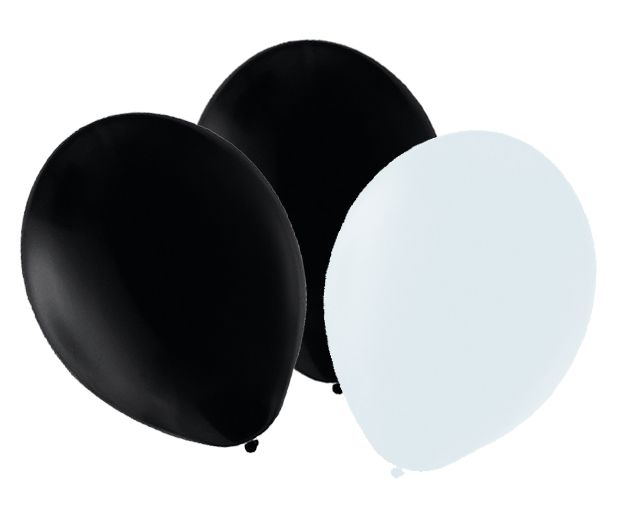 Black and White Latex Balloons 10" - Pack of 50