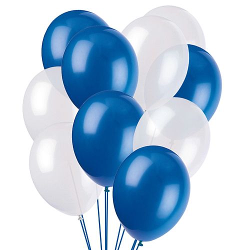 Blue and White Latex Balloons - 10" - Pack of 50