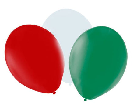 Red, White and Green Latex Balloons - 10