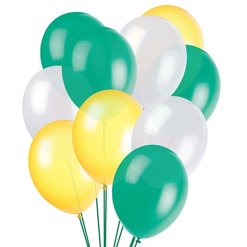 Green, White and Yellow Latex Balloons - 10" - Pack of 50