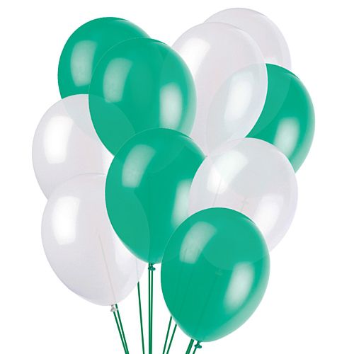 Green and White Latex Balloons - 10" - Pack of 50