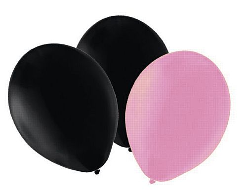 Pink and Black Latex Balloons - 10" - Pack of 50