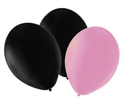 Pink and Black Latex Balloons - 10
