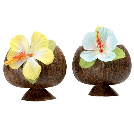 Plastic Coconut Cup with Flower - 284ml