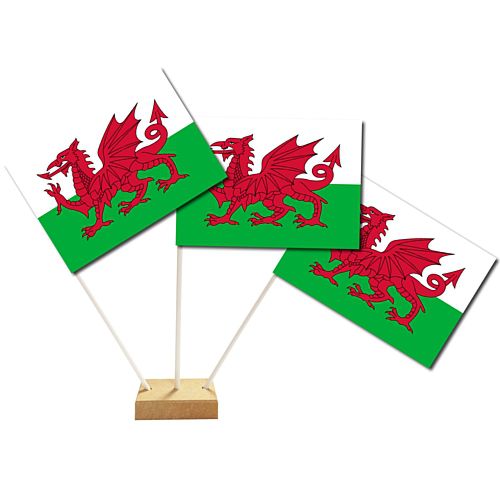 Welsh Paper Table Flags 15cm on 30cm Pole