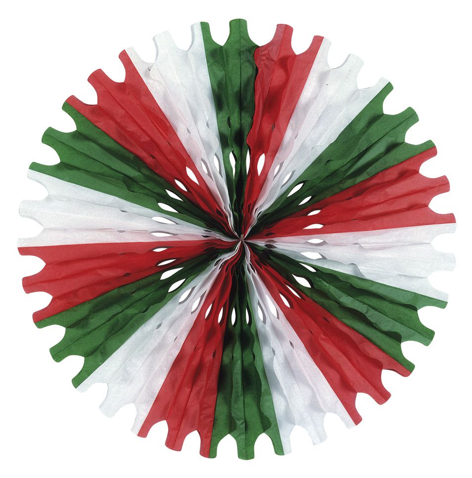 Red, White & Green Paper Fan - 63.5cm
