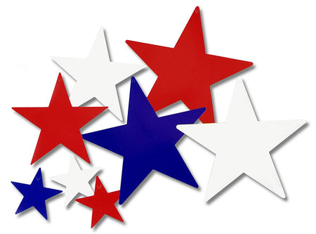 Red, White and Blue Star Card Cutout Decorations - Pack of 9 - 30cm - 13cm