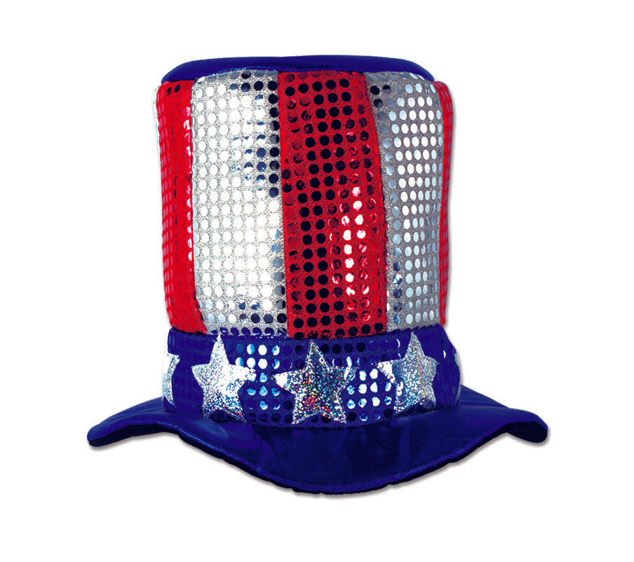 Sequin Effect American Uncle Sam Top Hat - Each
