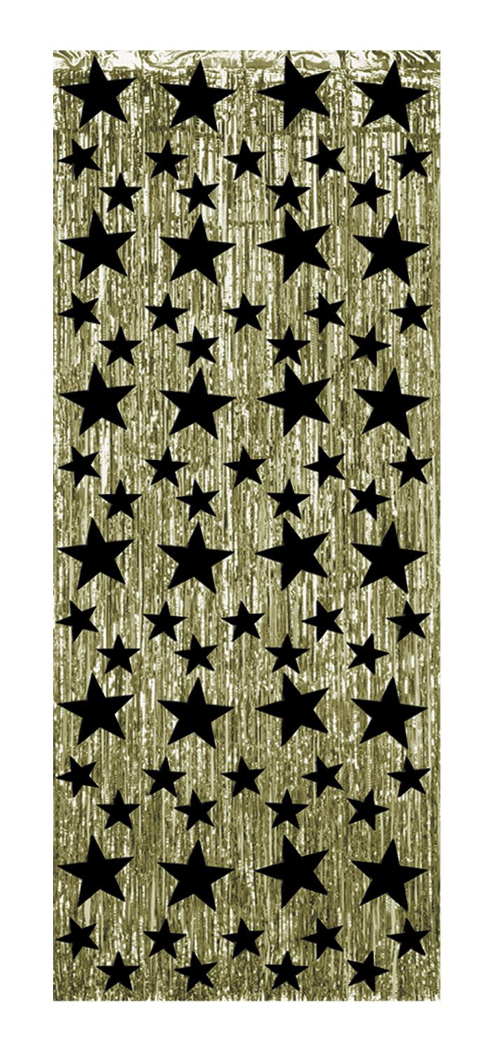 Gold with Black Stars Shimmer Curtain - 2.44m