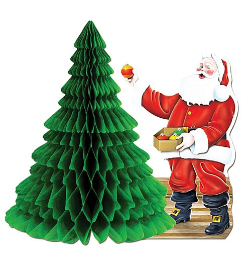 Santa & Christmas Tree Honeycomb Centrepiece Decoration - 28cm