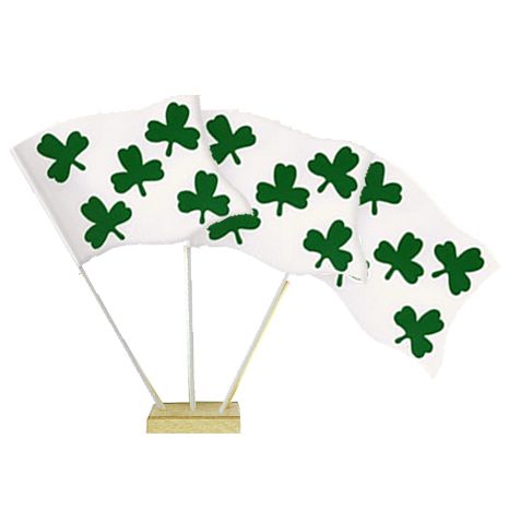 St. Patrick's Day Shamrock Paper Table Flags 15cm on 30cm Pole