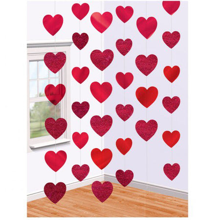 Red Hearts String Decoration - 2.1m - Pack of 6