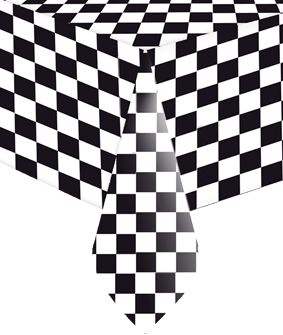 Black and White Checkered Plastic Tablecloth - 1.4m x 2.8m