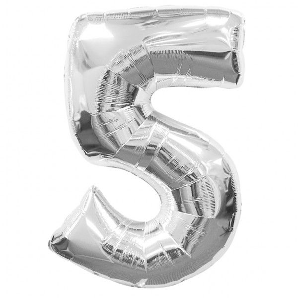 Silver Number 5 Foil Balloon - 35"