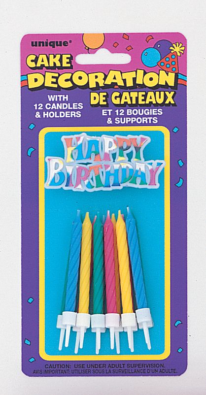 Happy Birthday Rainbow Cake Topper with Candles - Pack of 12