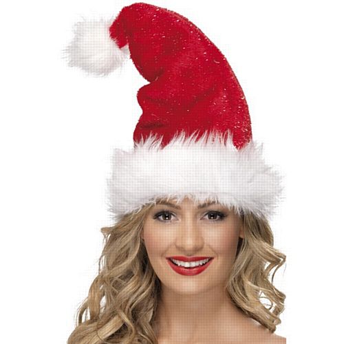 Deluxe Santa Plush Fur Hat With Tinsel