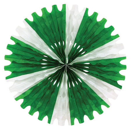 Green & White Paper Fan - 63.5cm
