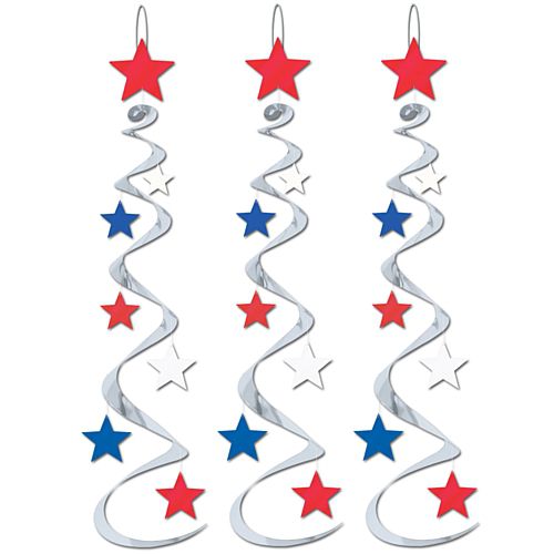 Red, White and Blue Star Swirl Decorations - 76cm - Pack of 3