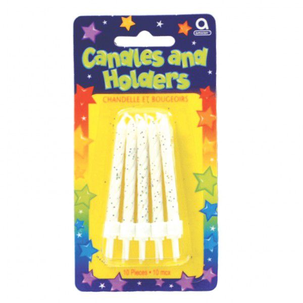 White Candles & Holders - Pack of 10