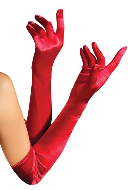 Long Red Satin Opera Gloves