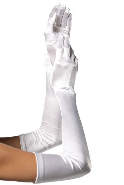 Long White Satin Opera Gloves