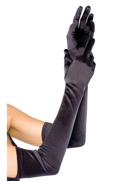 Long Black Satin Opera Gloves