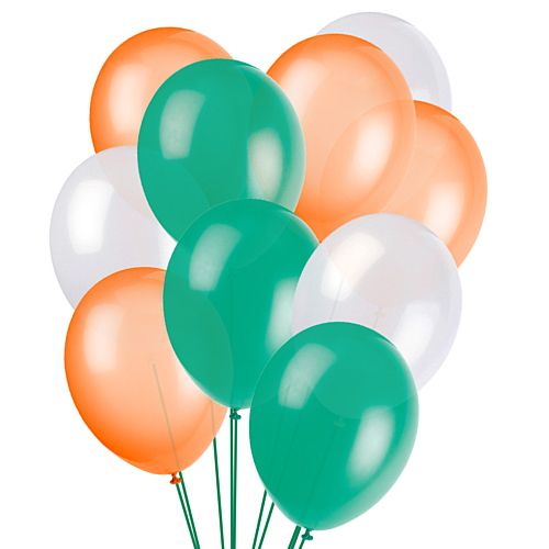 Green, White and Orange Latex Balloons - 10" - Pack of 50