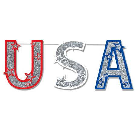 USA American Glittered String Letter Banner - 1.4m
