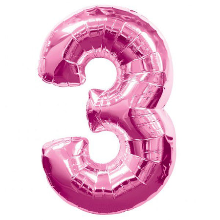 Pink Number 3 Foil Balloon - 35
