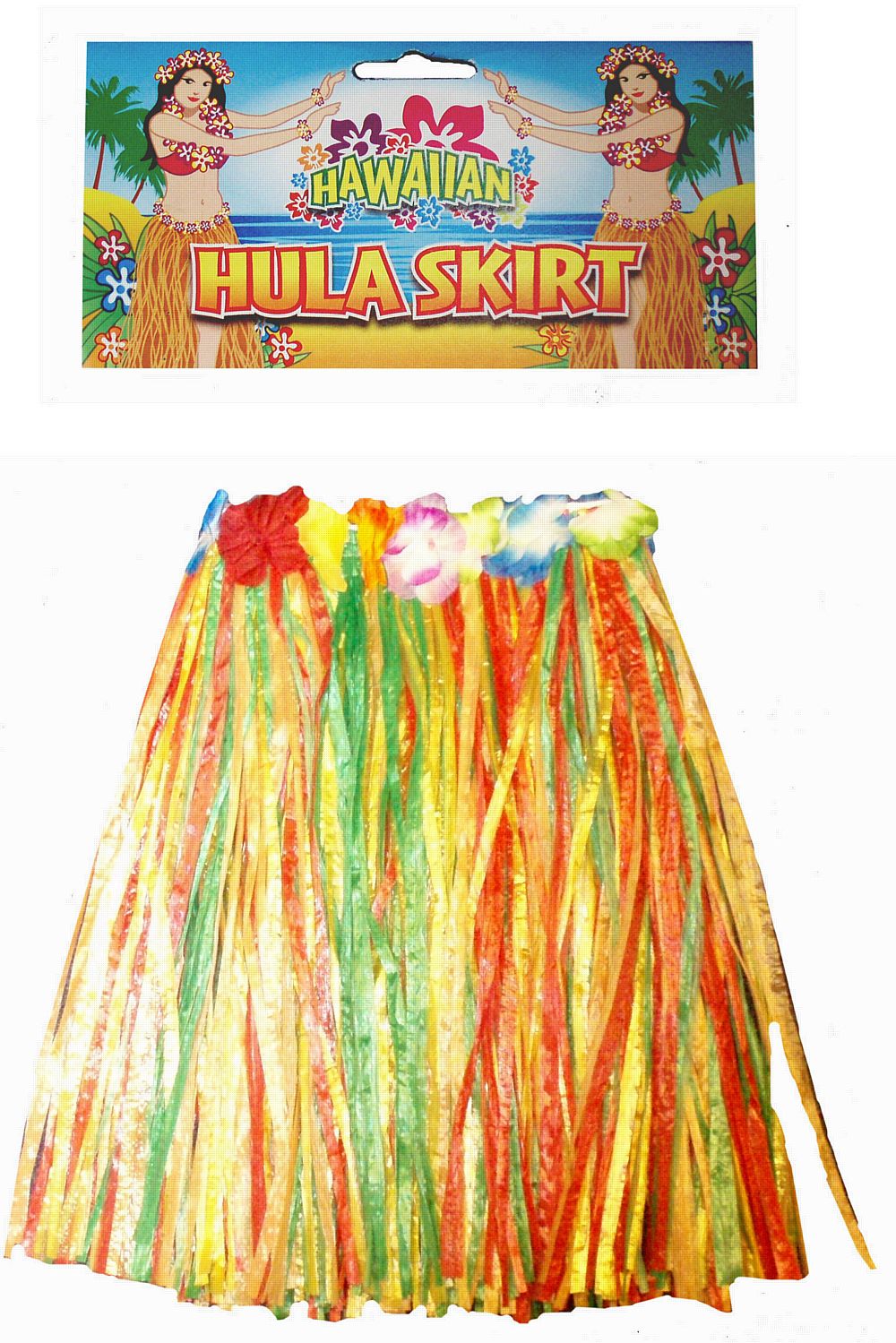 Child's Multicolour Grass Skirt With Flowers- 43cm