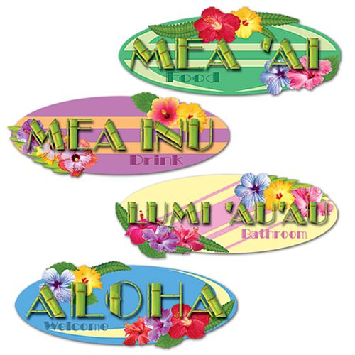 Hawaiian Sign Cutouts - Assorted Designs - 35.6cm - Pack of 4