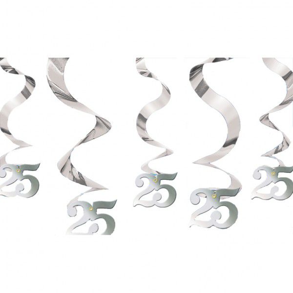 Silver Anniversary Wishes Hanging Swirls - Pack of 5