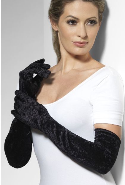 Long Black Velvet Opera Gloves
