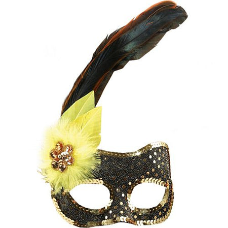 Sequin Face Mask -  Black, Gold & Yellow