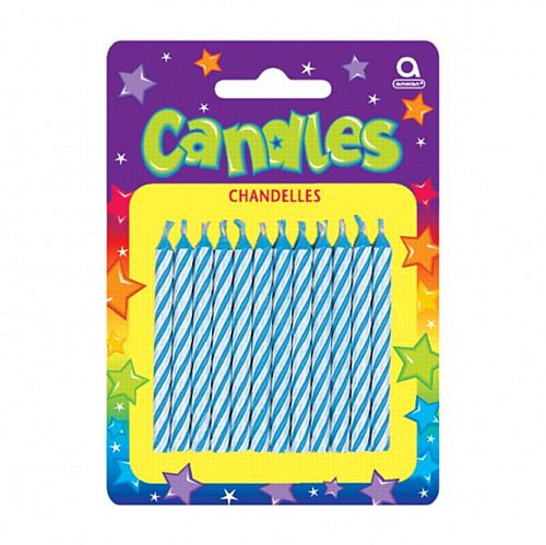 Blue Candy Stripe Candles - 6.3cm - Pack of 24