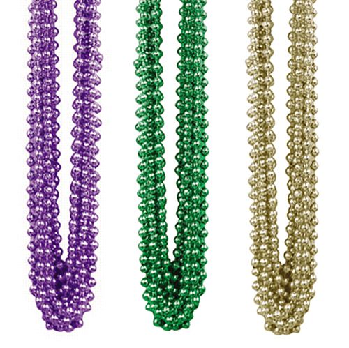 Gold, Green & Purple Mardi Gras Party Beads - Pack of 12