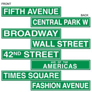 American NYC Street Sign Card Cutout Wall Decorations - 61cm - Pack of 4