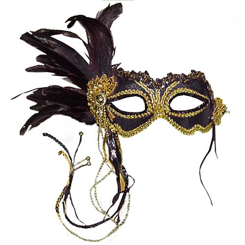 Black Eye Mask with Feather Decoration