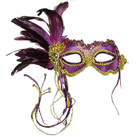 Purple Eye Mask with Feather Decoration