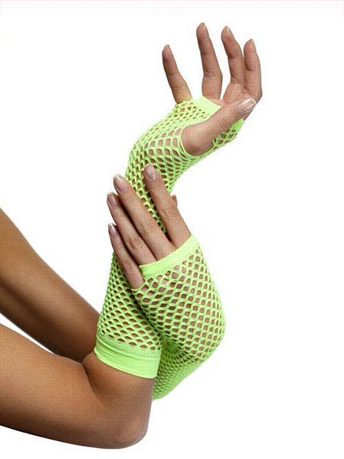 Long Neon Green Fishnet Gloves