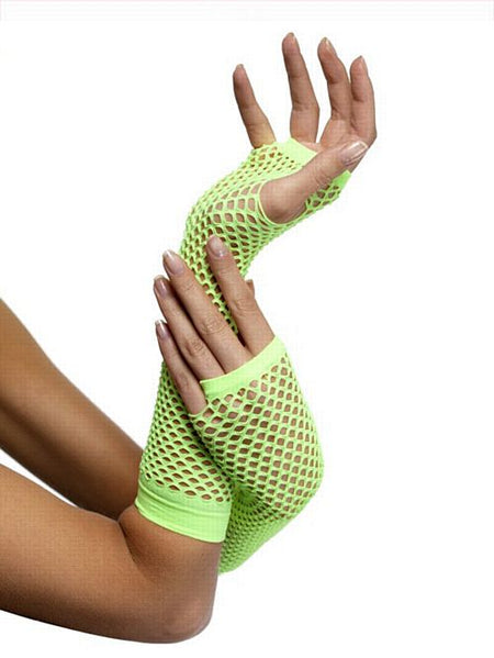 Long Neon Green Fishnet Gloves