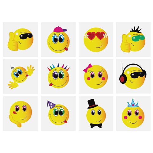 Mini Smiley Tattoos - Assorted Designs - 4cm - Pack of 12