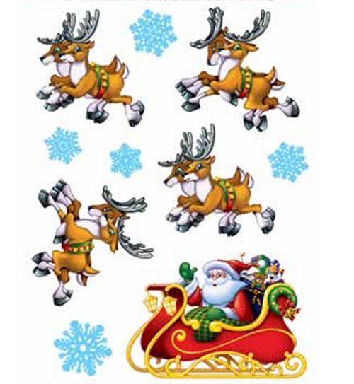 Santa & Sleigh Cling Decorations - 40cm - Sheet of 10