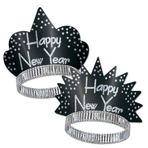 Black & Silver Happy New Year Sparkling Tiara - Each