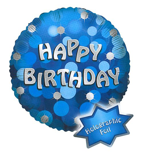 18" Blue Happy Birthday Holographic Foil Balloon